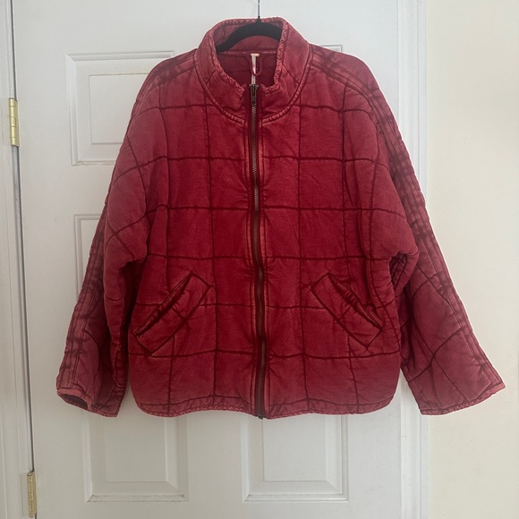 Free People Dolman Quilted Knit Jacket - Red (Rare Color!) - Picture 4 of 13